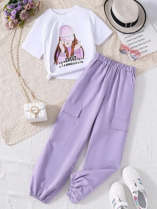 Lavender Modern Fancy Girls T-shirt & Pant Set