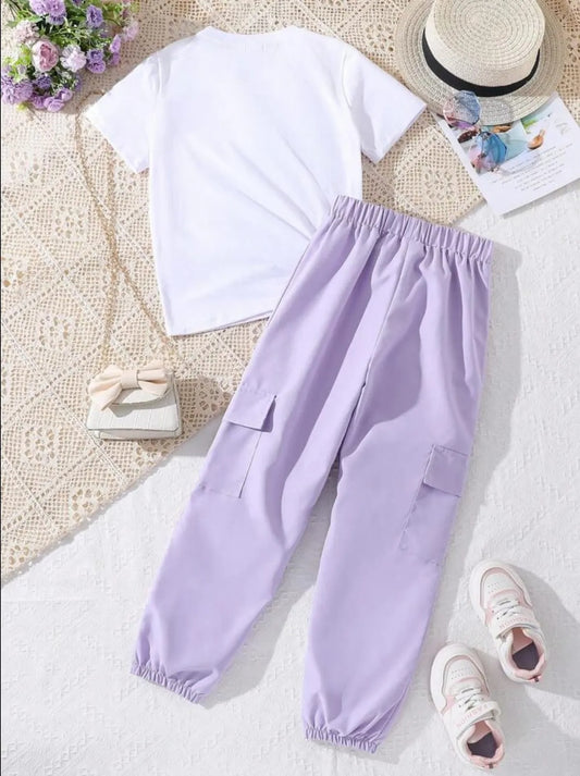 Lavender Modern Fancy Girls T-shirt & Pant Set