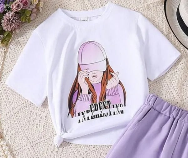 Lavender Modern Fancy Girls T-shirt & Pant Set