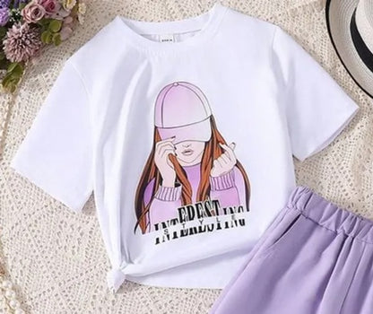 Lavender Modern Fancy Girls T-shirt & Pant Set