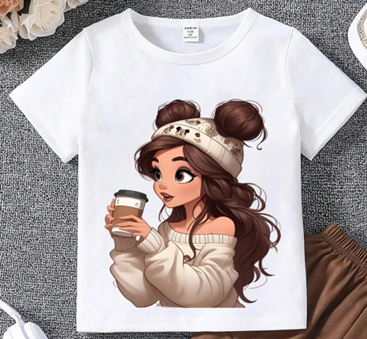 Brown Modern Fancy Girlss T-shirt & Pant Set