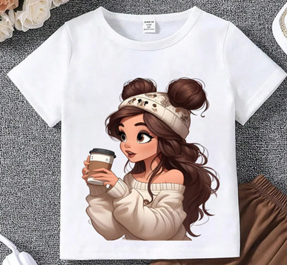 Brown Modern Fancy Girlss T-shirt & Pant Set