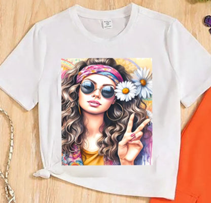 Orange Modern Fancy Girls T-shirt & Pant Set