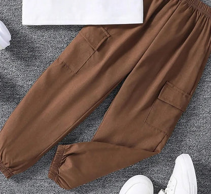 Brown Modern Fancy Girlss T-shirt & Pant Set