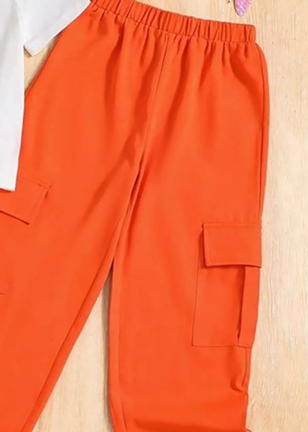 Orange Modern Fancy Girls T-shirt & Pant Set