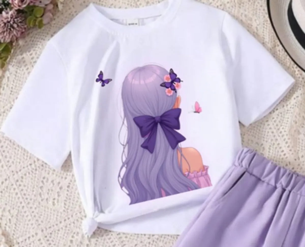 Lavender Modern Fancy Girls T-shirt & Pant Set