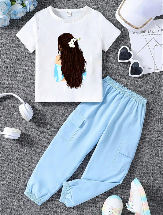 Sky Modern Fancy Girls T-shirt & Pant Set