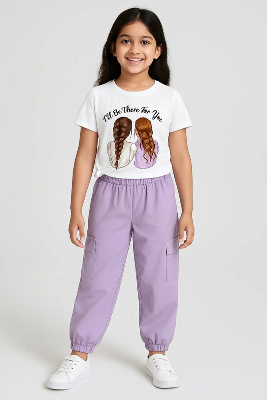 Lavender Modern Fancy Girls T-shirt & Pant Set