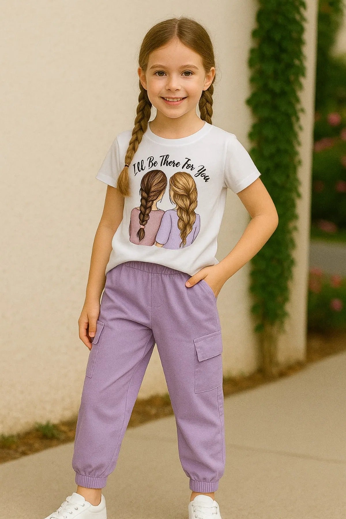 Lavender Modern Fancy Girls T-shirt & Pant Set