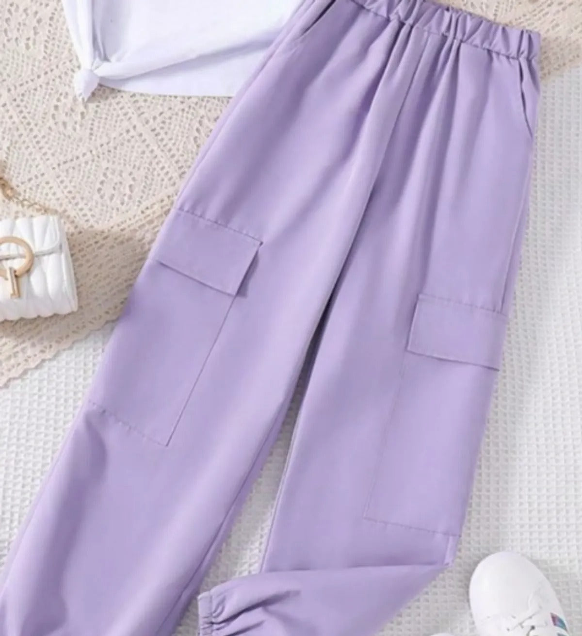 Lavender Modern Fancy Girls T-shirt & Pant Set