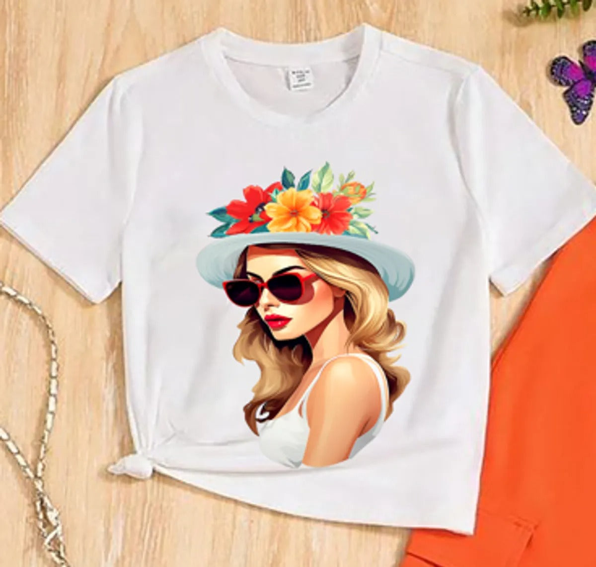 Orange Modern Fancy Girls T-shirt & Pant Set