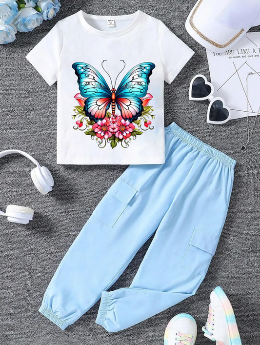 Sky Modern Fancy Girls T-shirt & Pant Set