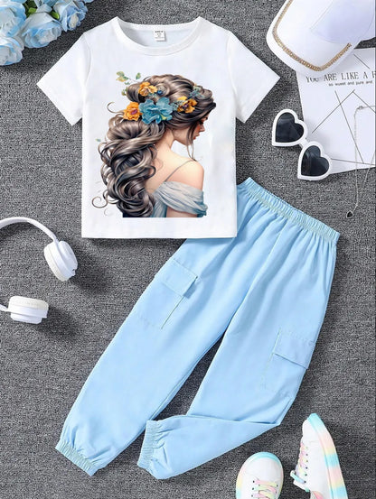 Sky Modern Fancy Girls T-shirt & Pant Set
