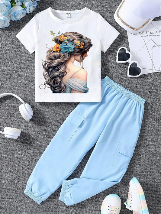 Sky Modern Fancy Girls T-shirt & Pant Set