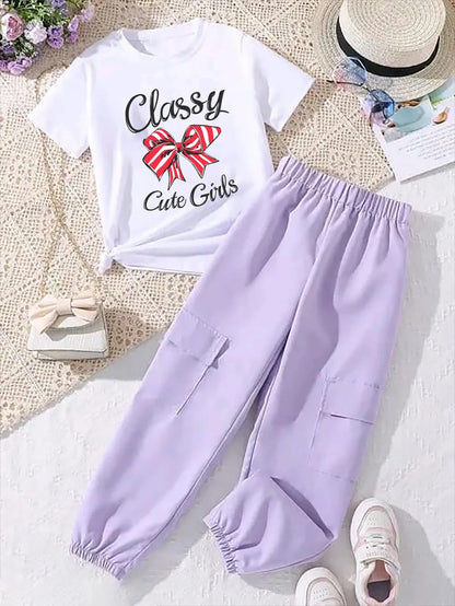 Lavender Modern Fancy Girls T-shirt & Pant Set