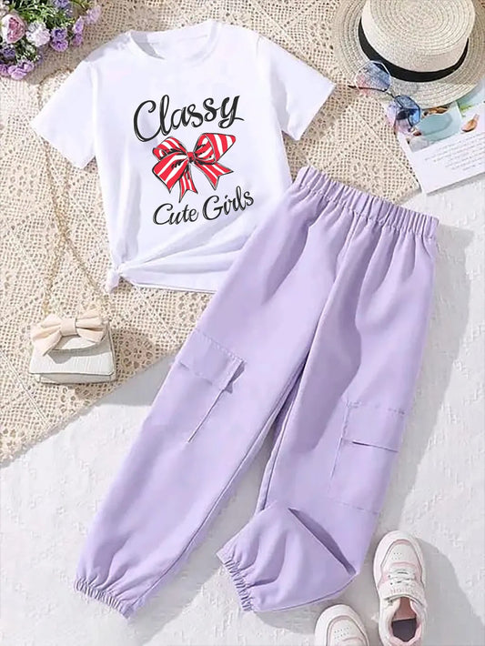 Lavender Modern Fancy Girls T-shirt & Pant Set