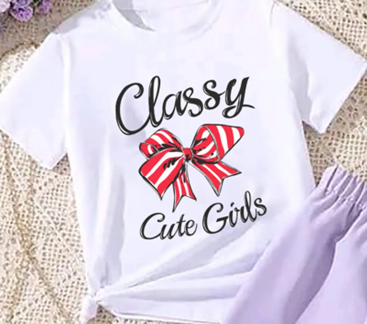 Lavender Modern Fancy Girls T-shirt & Pant Set